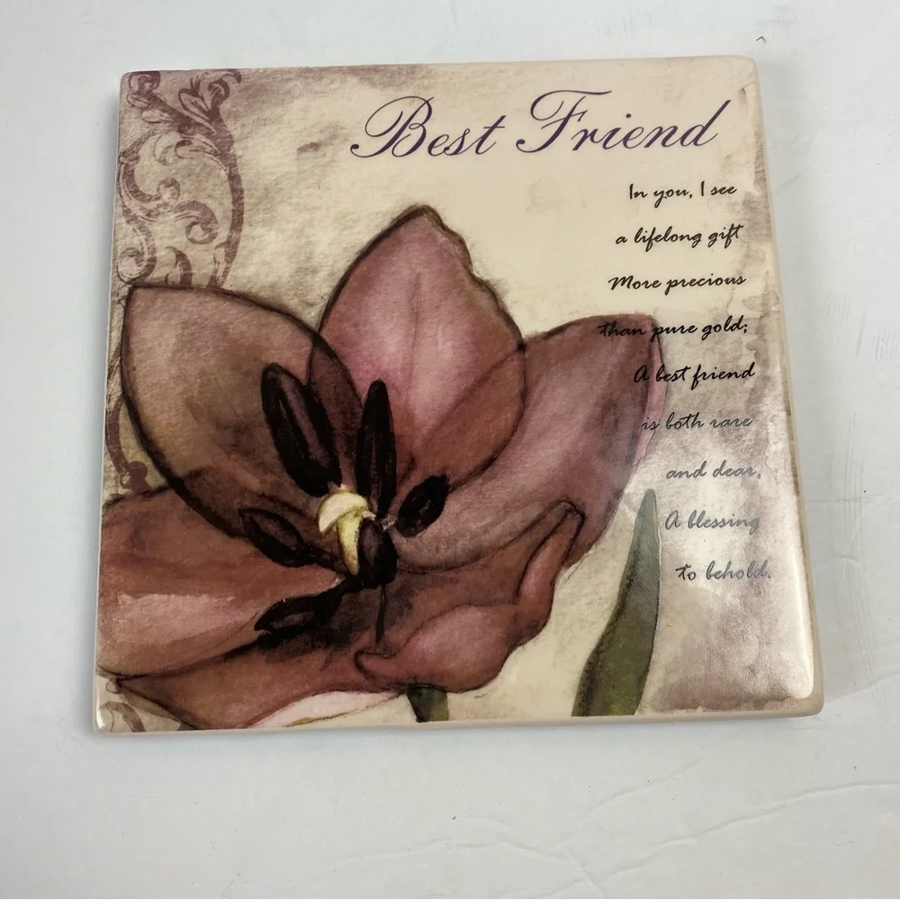 Petals Decorative Tile With Easel Best Friend Floral 7” X 7”